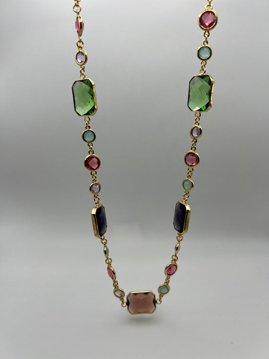 Collana in Ottone Dorato con Pietre Multicolore - Made in Italy