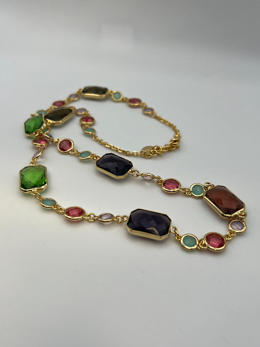 Collana in Ottone Dorato con Pietre Multicolore - Made in Italy