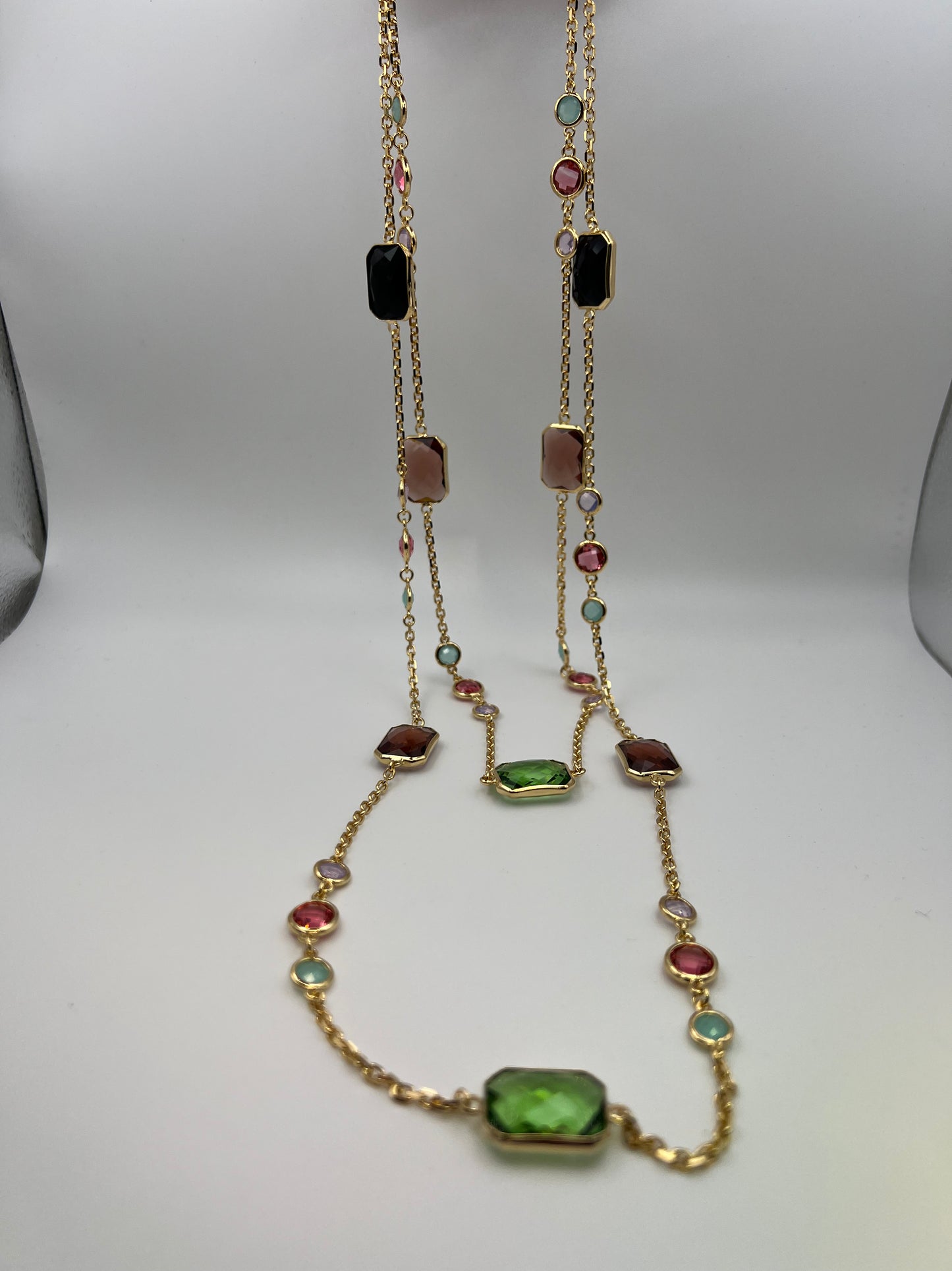 Collana Doppia in Ottone Dorato con Pietre Colorate